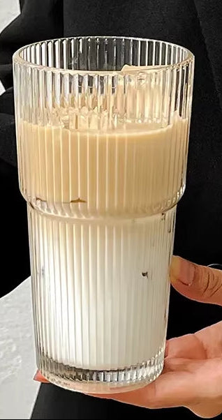 600ML Stripe Glass Coffee Cup with Lid and Straw Transparent Drinking Glasses for Juice Milk Tea Cups Iced Coffee Mugs Drinkware